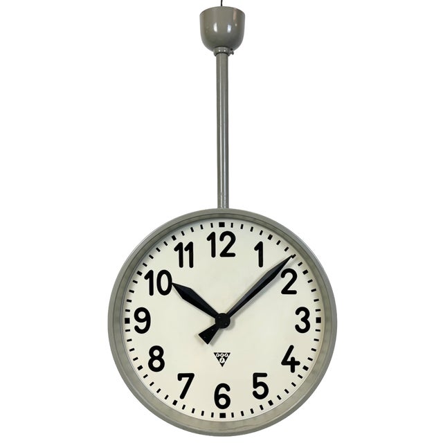 Large Industrial Double Sided Railway Clock from Pragotron, 1960s For Sale