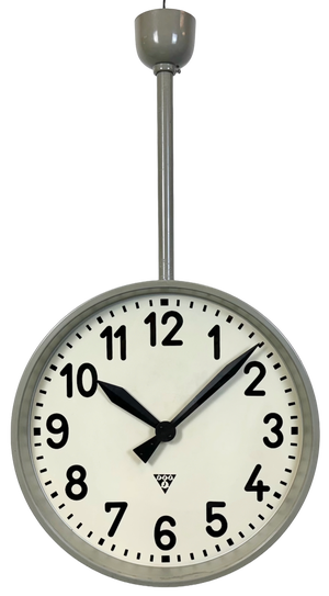 Large Industrial Double Sided Railway Clock from Pragotron, 1960s