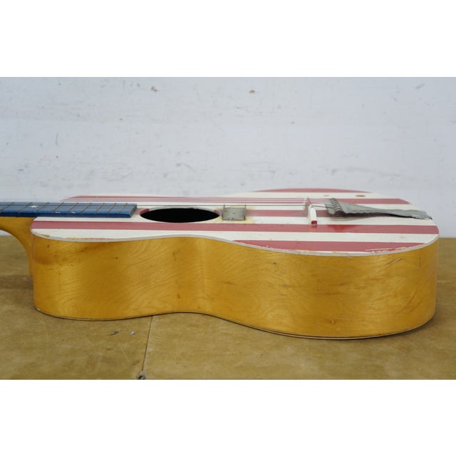 Wood Vintage Folk Art Painted American Flag 3/4 Acoustic Guitar Usa For Sale - Image 7 of 16