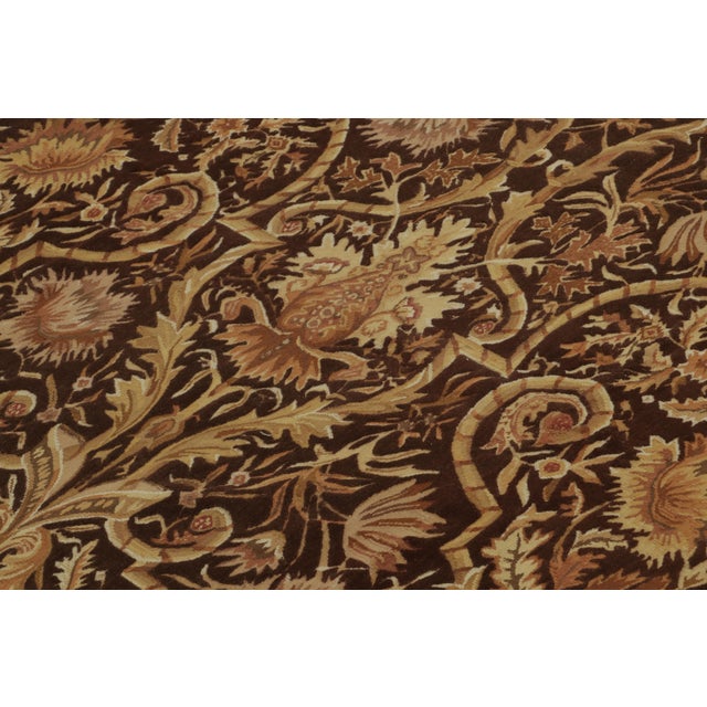 Traditional Rug & Kilim’s European Tudor Style Kilim in Brown With Gold Floral Pattern For Sale - Image 3 of 9