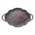 Antique Indo Persian Brass Tray With Red Lacquer Inlay, Hand Etched Jaipur Brassware, Vintage Scalloped Handled Serving Tray For Sale