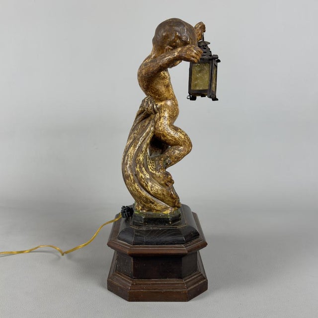 Antique Terracotta Cherub Table Lamp with Wooden Base, Early 1900s For Sale - Image 4 of 18