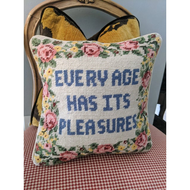 Vintage Grandmillenial Needlepoint Decorative Throw Pillow For Sale - Image 4 of 10