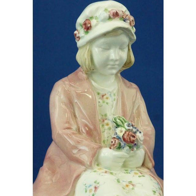 20th Century Art Nouveau Ceramic Seated Girl with a Bouquet of Flowers by Muller for Goldscheider, Austria, Early 1900s For Sale - Image 11 of 18