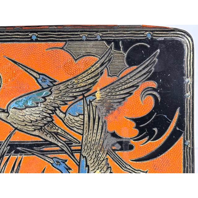 Metal Art Deco Blue Heron Biscuit Tin For Sale - Image 7 of 17