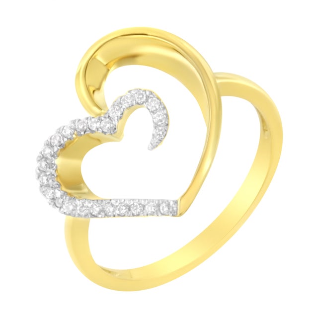 Contemporary 14KT Yellow Gold 1/10 ctw. Diamond Heart Shape Ring (K-L, I1-I2) - Size 7 For Sale - Image 3 of 7