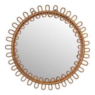 1960s Italian Rattan Circular Loop Mirror For Sale