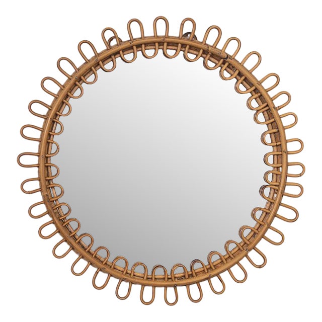 1960s Italian Rattan Circular Loop Mirror For Sale