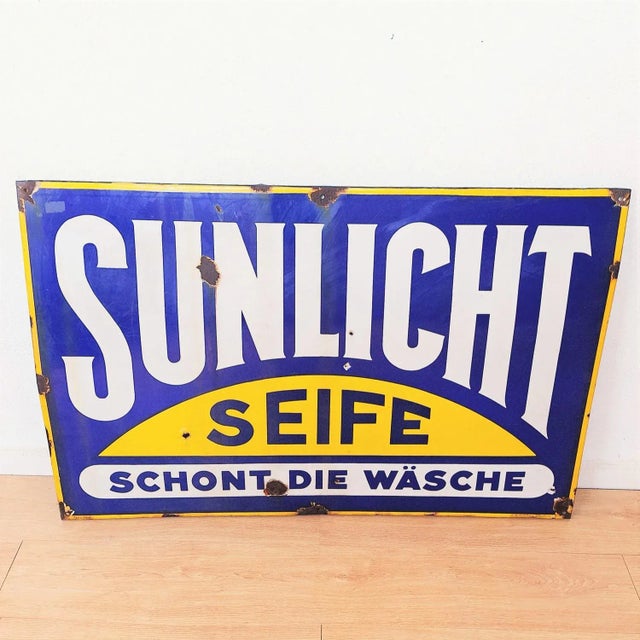 Blue Advertising Enamel Sign for Sunlicht Soap, 1910s For Sale - Image 8 of 8