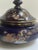 Navy Blue Italian Keramos Capodimonte Cobalt Blue Glaze Ornate Gold Handprinted Peacock and Floral Motif Lidded Round Vase Jar For Sale - Image 8 of 16