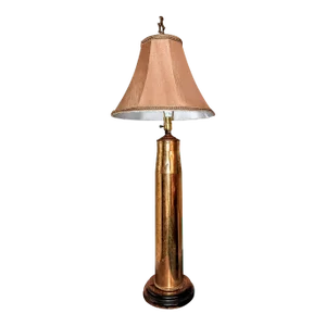 Signed Mid-Century Artillery Shell Lamp With Shade and Finial