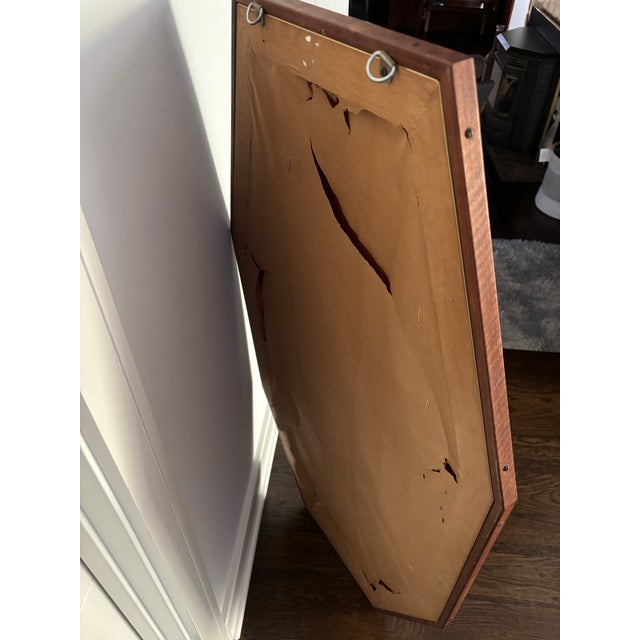 Wood Wood and Brass-Framed Wall Mirror, Elongated Hexagon Shape,mid-Century Modern Style For Sale - Image 7 of 9