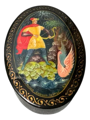 Vintage Hand Painted Lacquer Miniature Keepsake Box Tsar Saltan