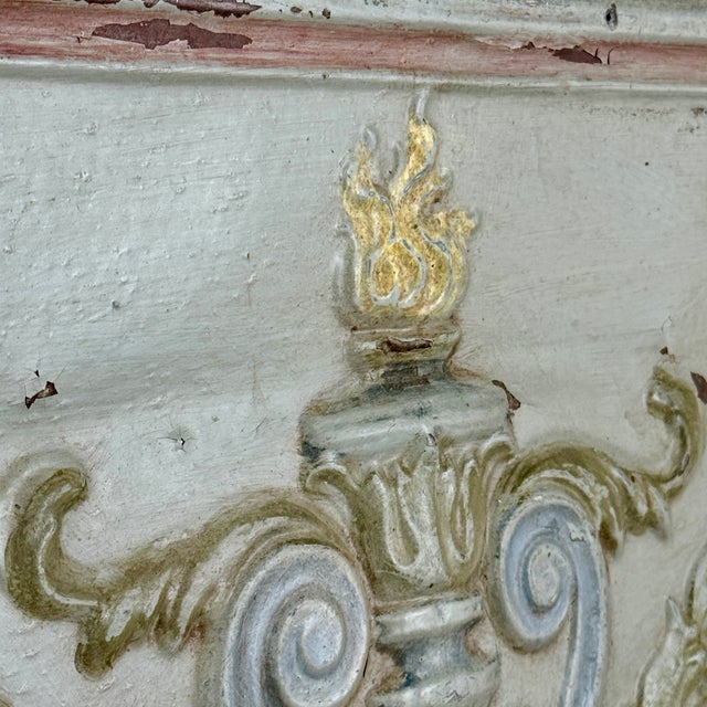Olive Architectural Salvaged Large Antique Frieze Interior Panel With Ornate Painted Relief Design For Sale - Image 8 of 11