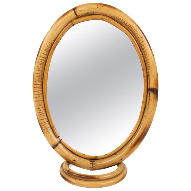 Mid-Century Oval Table Vanity Mirror in Bamboo and Rattan, Italy, 1970s For Sale - Image 13 of 13