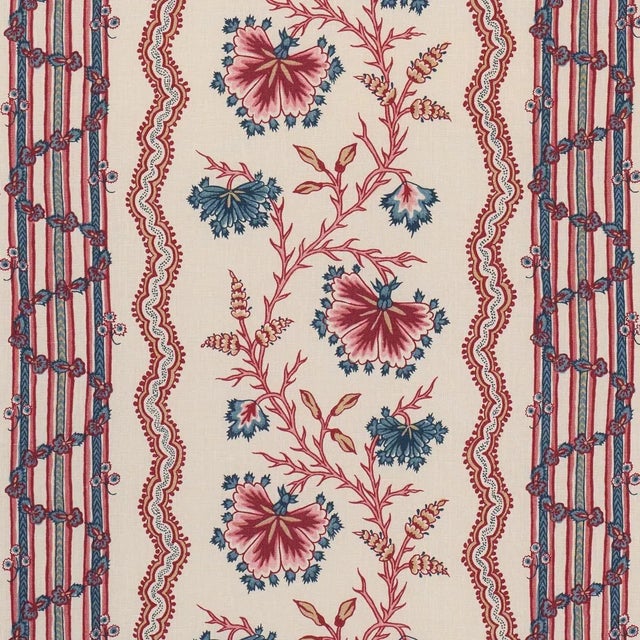 SAMPLE - Schumacher Parvati Floral Stripe Fabric In Vermillion For Sale
