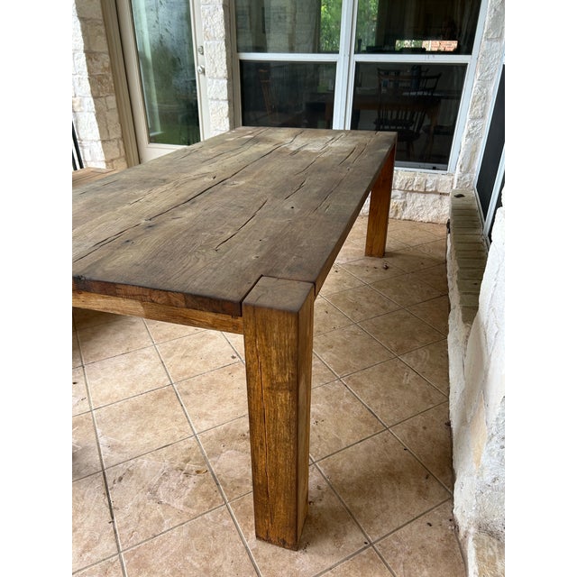 Restoration Hardware Reclaimed Oak Parsons Rectangular Dining Table in Russian Weathered Oak 84” For Sale - Image 4 of 5