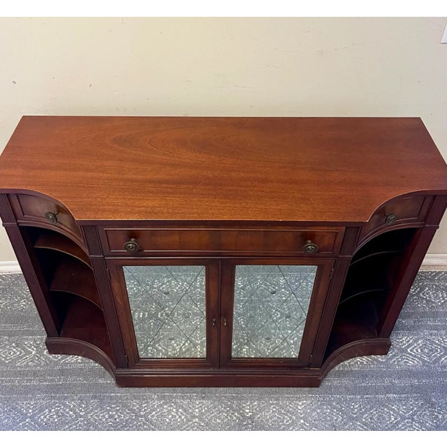 Bookcase console vintage secretary desk drop down drawer decorative mirrored doors Vintage