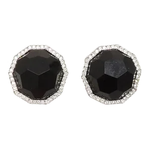 Vintage 1980s Signed Les Bernard Faceted Faux-Onyx & Clear Rhinestone Clip Earrings - 2 Pieces