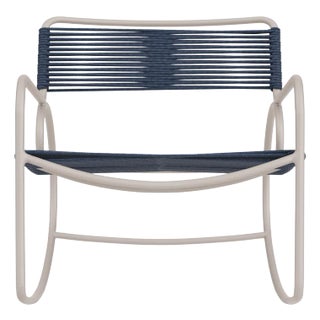 Brown Jordan Walter Lamb Rocking Chair, Dove frame with Marine fabric For Sale