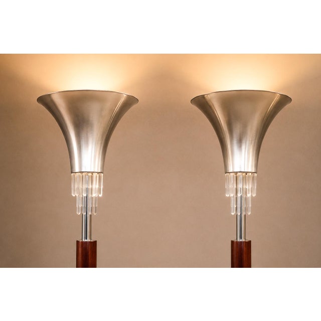 Pair of “Torchierre” Floor Lamps in Rosewood, Crystal & Metal, Unknown, 1950s For Sale - Image 10 of 12