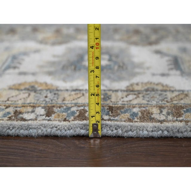 2010s Gray and Ivory, Karajeh Design With Geometric Medallion, Natural Wool, Square Oriental Rug For Sale - Image 11 of 12