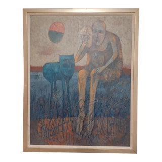 Vintage Mid Century Framed Contemporary Expressionism Oil Painting Signed Lynn Sweat For Sale