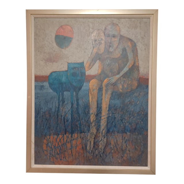 Vintage Mid Century Framed Contemporary Expressionism Oil Painting Signed Lynn Sweat For Sale