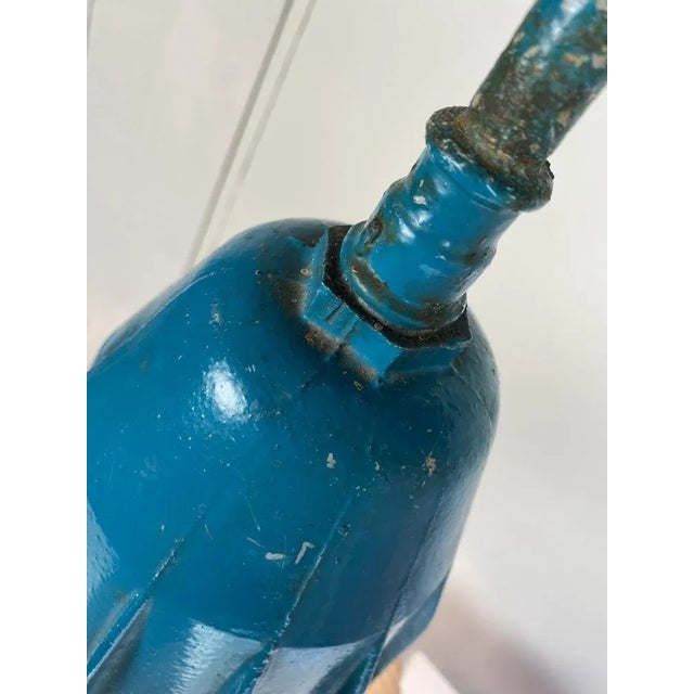 Industrial Bauhaus Factory Pendant Lamp in Blue Holophane Glass, 1920s For Sale - Image 6 of 9