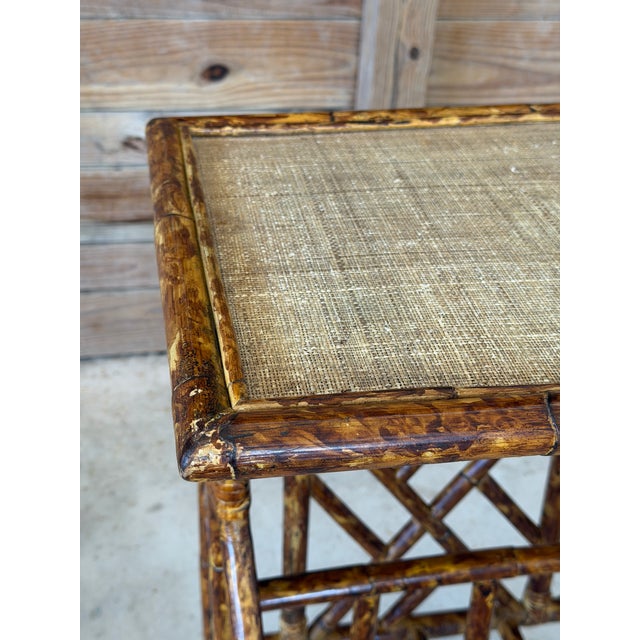 Vintage Faux Bamboo Rattan Side Table With Grasscloth Top For Sale In Naples, FL - Image 6 of 12