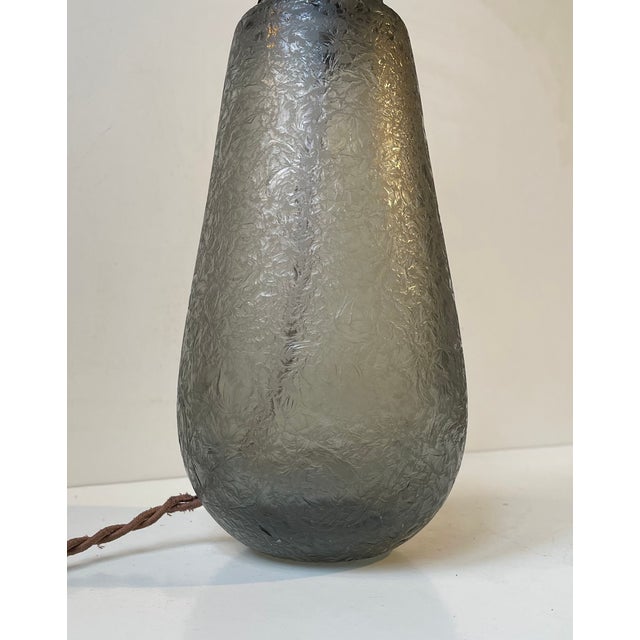 Mid-Century Modern Art Deco Grey Ice Flower Glass Table Lamp by Jacob E. Bang for Holmegaard, 1920s For Sale - Image 3 of 14