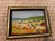 Charming vintage original landscape painting depicting a rural American countryside with rolling fields, small farmhouses...
