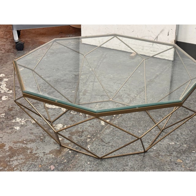 Brass Sarreid Faceted Octagonal Coffee Table For Sale - Image 8 of 12