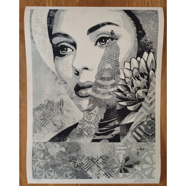 Shepard Fairey (Obey) One Earth Silver Screenprint on Speckletone cream paper. Signed by Shepard Fairey. Numbered and...