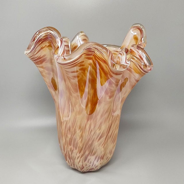 1970s a superb example of italian artistry, this murano glass vase by michielotto showcases the legendary "handkerchief"...