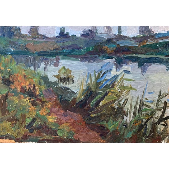 1950s Ukrainian Impressionism River Oil Painting, Rural Landscape, 1956 24-35 For Sale - Image 5 of 6
