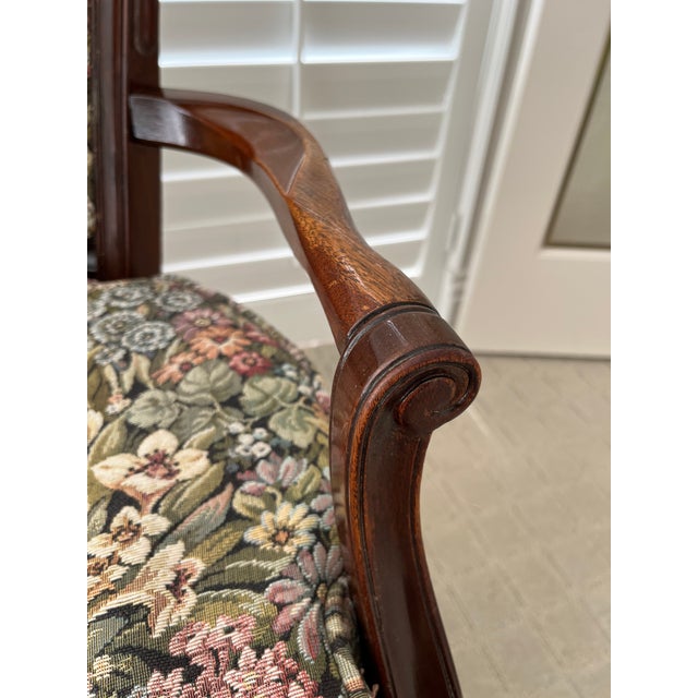 Army Green 1970s French 18th Century Floral Pattern Mahogany Bergere Armchair Chair For Sale - Image 8 of 12