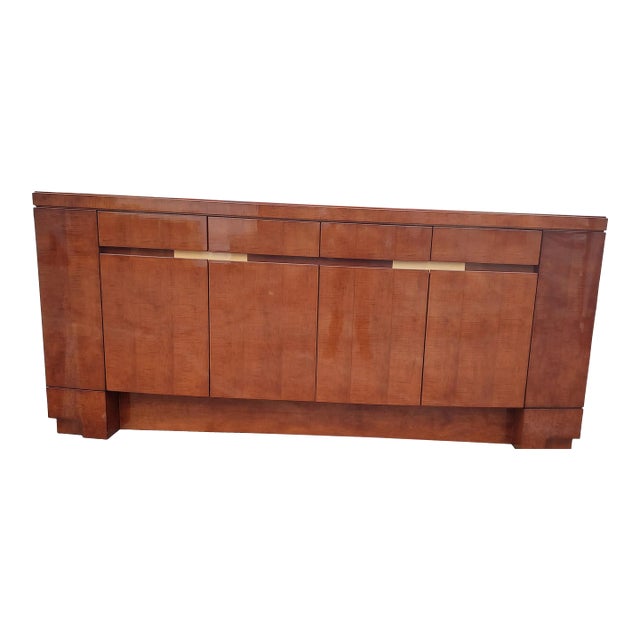 1980s Designer Custom Made Mahogany Glass Top Credenza For Sale