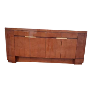 1980s Designer Custom Made Mahogany Glass Top Credenza