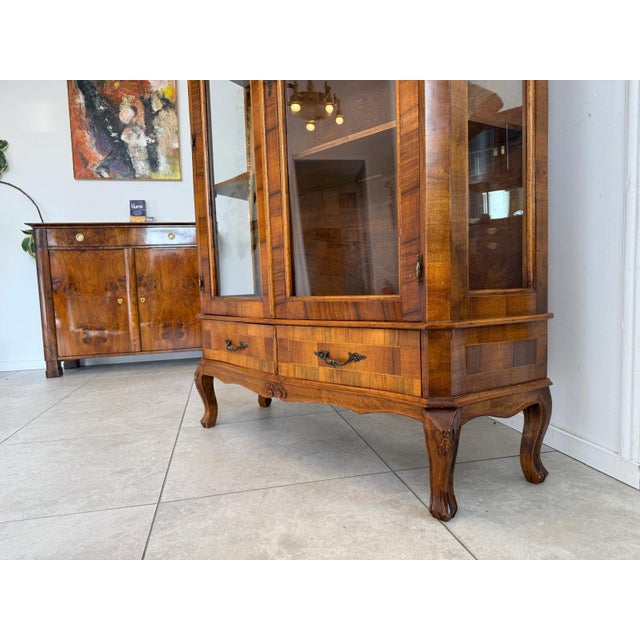 Brown Baroque Display Cabinet with Inlaid Walnut Wood, 1980s For Sale - Image 8 of 18