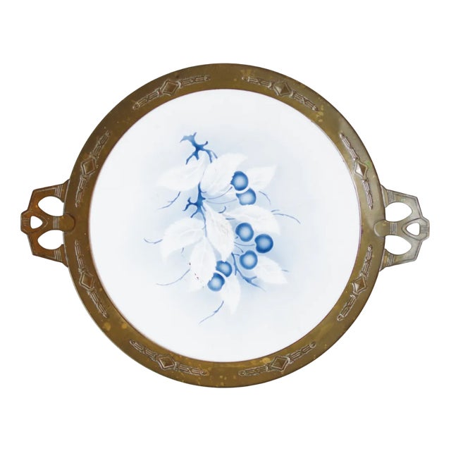 Brass and Ceramic Tray with Handles 1950s-1960s For Sale