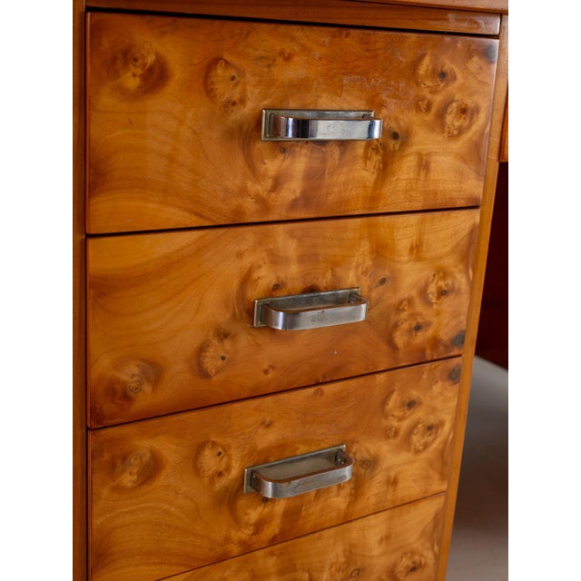 Mid-Century Modern Writing Desk in Burl Veneer with Eight Drawers For Sale - Image 9 of 16