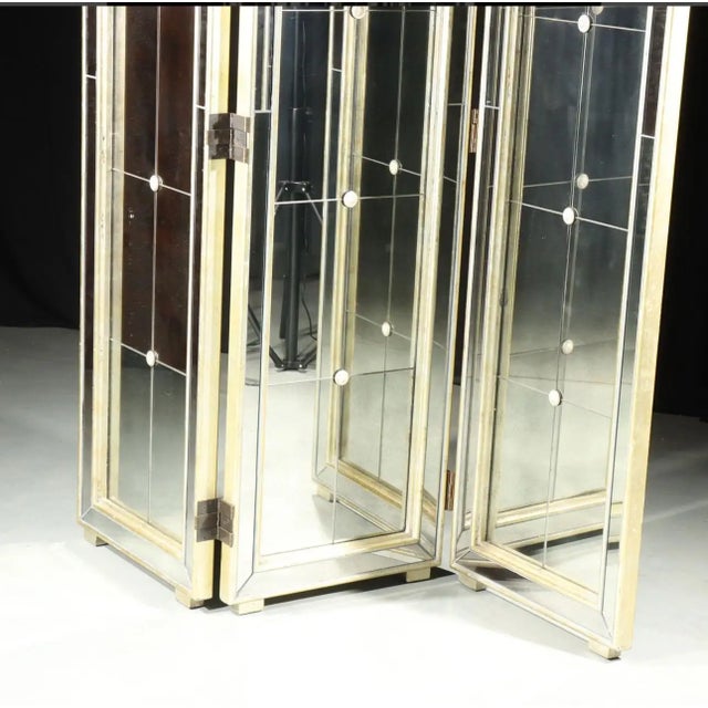Mid 20th Century Mid 20th Century Hollywood Regency Art Deco Mirrored 3-Panel Folding Screen For Sale - Image 5 of 7