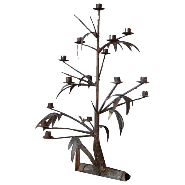 Large Brutalistic Metal Candleholder, 1970s For Sale