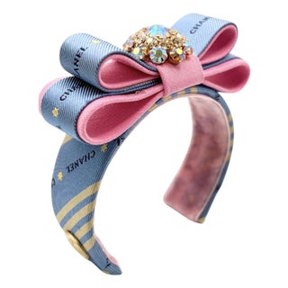 Chanel Logo Stripe Vintage Silk Necktie Cuff Bracelet For Sale