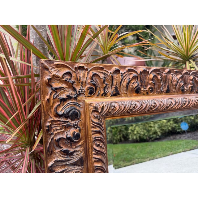 Wood Vintage Carolina Mirror Company Carved Gilt Framed Beveled Wall Mirror For Sale - Image 7 of 11