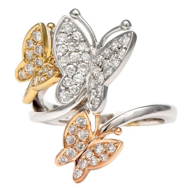 18KWR Diamond Butterflies Ring, size 4.5 For Sale
