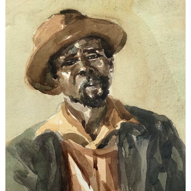 Mid-Century Modern 1959 Mid-Century Portrait Painting of a Black Man in Hat For Sale - Image 3 of 7