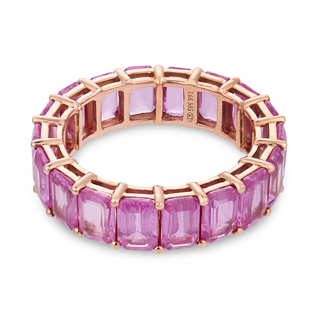 Contemporary Contemporary 15.00 Carat Pink Sapphire 14k Rose Gold Eternity Band, Size 8.25 For Sale - Image 3 of 6