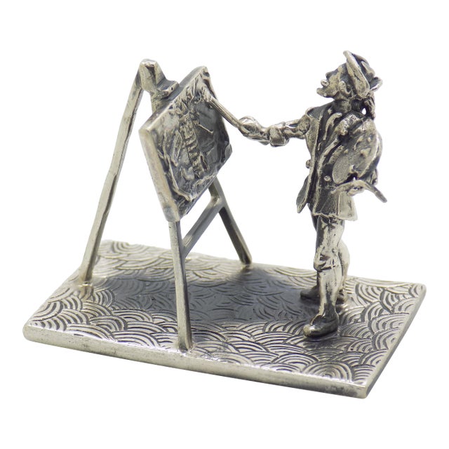 Vintage Italian Handmade Genuine Sterling Silver Painter & Paint Scene Figurine Sculpture For Sale